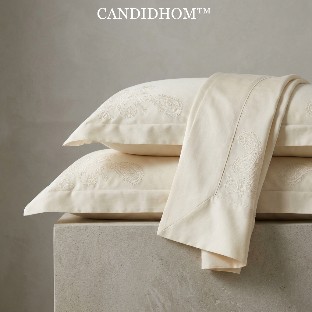 Ivory Crest Embroidered Pillow